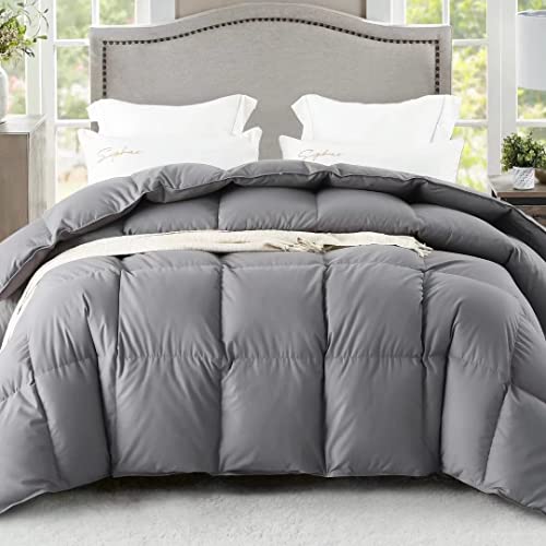  Goose Down Comforter Queen Size,Medium Weight Duvet Insert For All Season,38OZ,650 Fill Power,100% Cotton With Corner Tabs,Grey…
