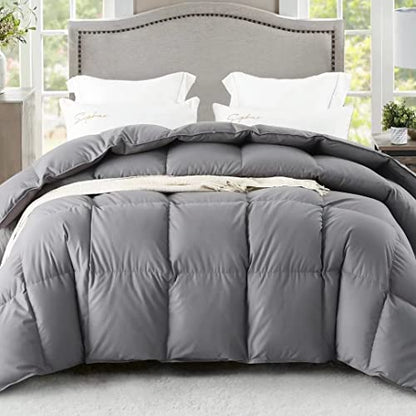  Goose Down Comforter Queen Size,Medium Weight Duvet Insert For All Season,38OZ,650 Fill Power,100% Cotton With Corner Tabs,Grey…