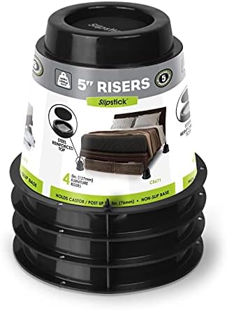  Slipstick CB672 Premium 3 Inch Bed Risers/Furniture Raisers With Steel Reinforced Holder Top, Lifts Height 3" (4 Pack) Supports 2,640 Pounds, Black, Stackable With CB671