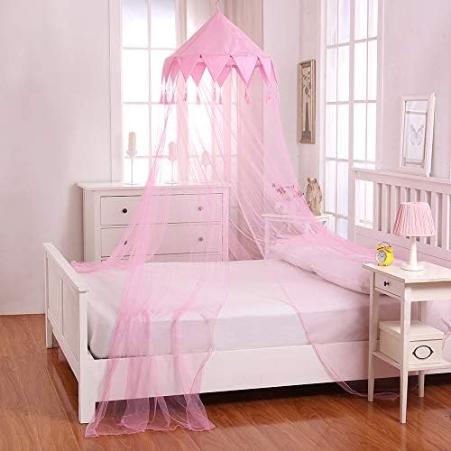  Harlequin Kids Collapsible Round Hoop Sheer Mosquito Netting Girls Bed Canopy, One Size, Pink