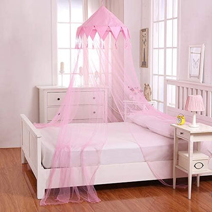  Harlequin Kids Collapsible Round Hoop Sheer Mosquito Netting Girls Bed Canopy, One Size, Pink