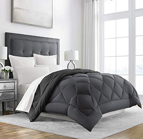  Sleep Restoration All Seasons Queen/Full Size Comforter - Reversible -  Cooling, Lightweight Summer Down Comforter Alternative - Hotel Quality Bedding Comforters - Navy/Sleet
