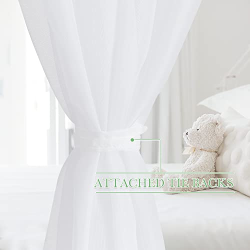  Canopy Bed Sheer Curtains For Queen/King/Twin/Full Size, 8 Panels For Girls Boys Adults Bed, Home Bedroom Decor (White, 45 Inch Width X 96 Inch Length)