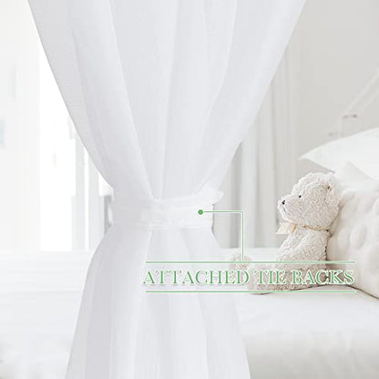  Canopy Bed Sheer Curtains For Queen/King/Twin/Full Size, 8 Panels For Girls Boys Adults Bed, Home Bedroom Decor (White, 45 Inch Width X 96 Inch Length)