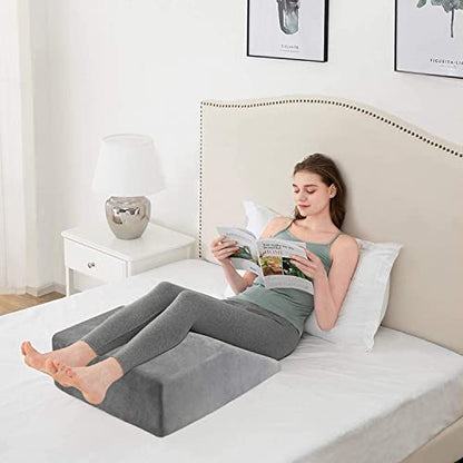  Joybest Leg Elevation Pillow With Removable Cover 8 Inch Memory Foam Leg Rest Pillow For Sleeping, Blood Circulation Wedge Pillows Relieve Leg, Knee, Hip And Lower Back Pain (Grey)