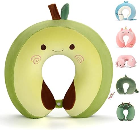  Niuniu Daddy Neck Pillow For Kids, Teens - Travel Accessories For Airplane, Car, Recline - Neck, Chin, Head Support - 100% Pure Memory Foam Insert And Cute Avocado Plush Travel Pillow Cover - Washable