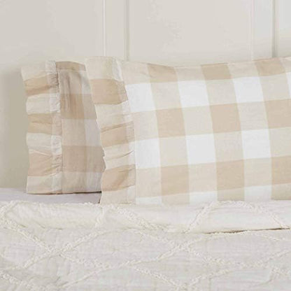  Madison Check Yellow King Size Pillow Cases, Set Of 2, 21" X 37", Buffalo Check Yellow And Ivory Bedding Accent W/Fresh Farmhouse Style