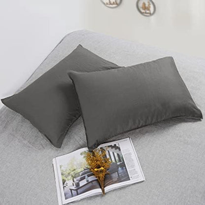  PHF 100% Linen Euro Sham With Ruffle, 26" X 26", Set Of 2, No Insert, Washed Soft French Flax Euro Throw Pillow Covers, Ultra Breathable Durable Comfy Euro Shams For Bed Couch Sofa, Linen