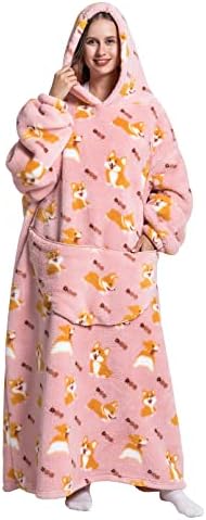  Versized Blanket Hoodie Lengthened Wearable Hooded Blanket Long For Adult Men Women Super Soft Comfortable Warm Flannel Sherpa With Pocket And Sleeves Avocado