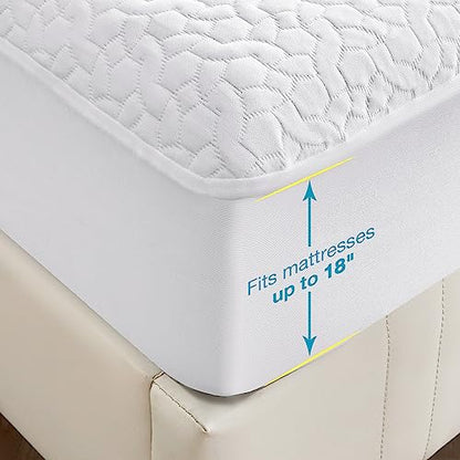  Mooreeke Premium 100% Waterproof Cooling Mattress Protector Queen Size Tencel Breathable Mattress Pad, Deep Pocket Fitted Mattress Cover Smooth Noiseless Soft Cooler Than Bamboo & Machine Washable