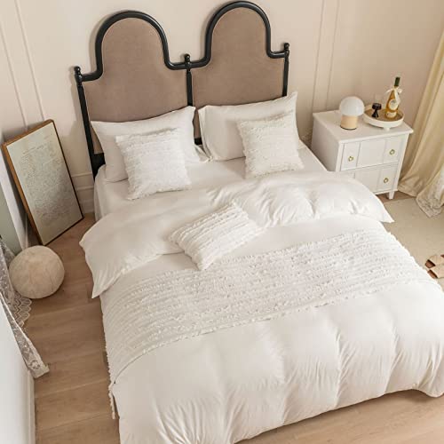  Home Bed Runner For Foot Of Bed Quilted Bed Scarves Jacquard Tassel Bed Throw Cotton Linen Solid Color Bed End Towel Cover For Queen Double Single King Size Bed,White 45 * 240cm