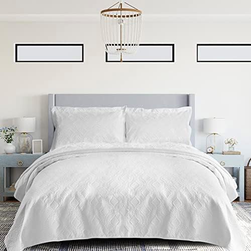  MYCRAFT King Quilt Bedding Set 3 Piece Lightweight Soft Coverlet - Bedspread Set For All Seasons(1 Quilt,2 Pillow Shams)