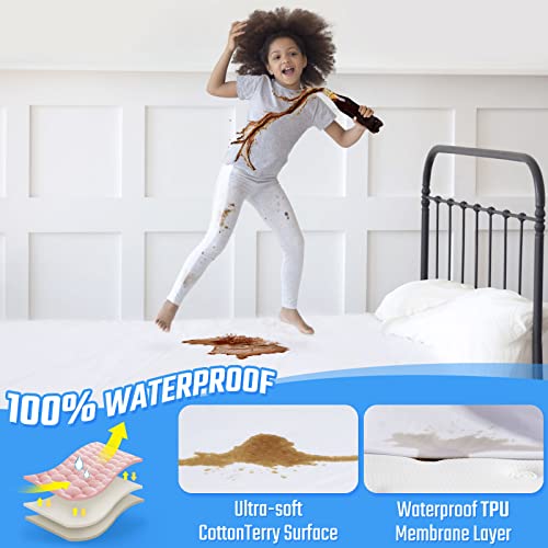  2 Pack Twin Mattress Protector Waterproof Twin Mattress Cover Washable Soft Cotton Terry Breathable Noiseless Twin Matressprotector Vinyl-Free Deep Pocket 39" X 75"