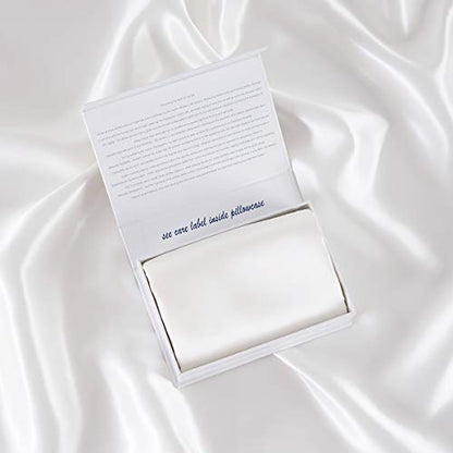  Ilk Pillowcase Envelope Closure, 22 Momme 100 Percent Overlap Mulberry Silk Pillow Case Foldover Design, Machine Washable And NO Zipper, Queen (1, Cool White)