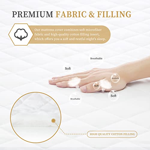  Quilted Fitted Twin XL Mattress Pad Cover, Waterproof Mattress Protector, Deep Pocket Elastic Fits Up To 21'', Breathable Soft Alternative Filling Mattress Pad