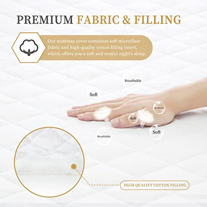  Quilted Fitted Twin XL Mattress Pad Cover, Waterproof Mattress Protector, Deep Pocket Elastic Fits Up To 21'', Breathable Soft Alternative Filling Mattress Pad