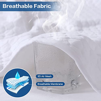  Queen Size Waterproof Mattress Protector Premium Cooling Bamboo Breathable Ultra Soft Quiet Mattress Pad Cover,18 Inch Deep Pocket Fitted 8"-21",Machine Washable