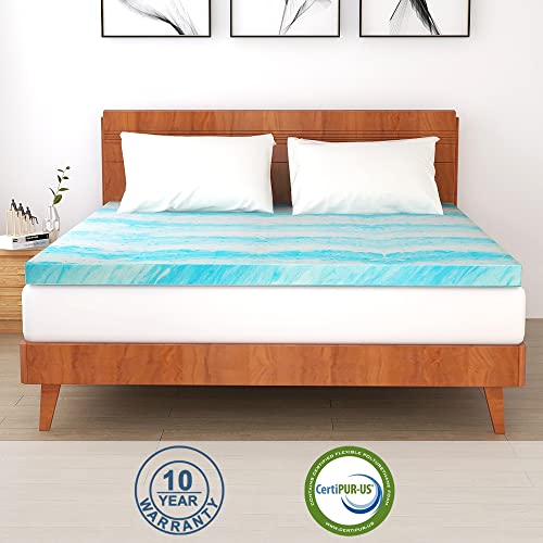 IULULU Mattress Topper, 2 Inch Gel Memory Foam Mattress Topper For Full Size Bed, Blue