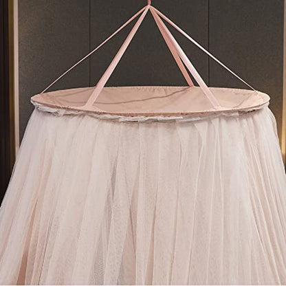  Luxurious Bed Canopy For Girls & Adults, Large Elegant Double Layer Bed Curtain Canopy Drapes, Round Dome Lace Princess Canopies Netting (Pink)