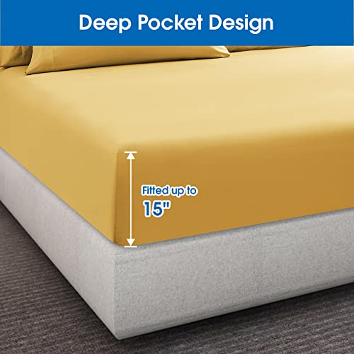  HOMEIDEAS 4 Piece Bed Sheets Set (Queen, Gold), 1800 Bedding Soft Brushed Microfiber Luxury Sheets, Deep Pockets, Easy Care, Wrinkle & Fade Free
