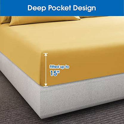  HOMEIDEAS 4 Piece Bed Sheets Set (Queen, Gold), 1800 Bedding Soft Brushed Microfiber Luxury Sheets, Deep Pockets, Easy Care, Wrinkle & Fade Free