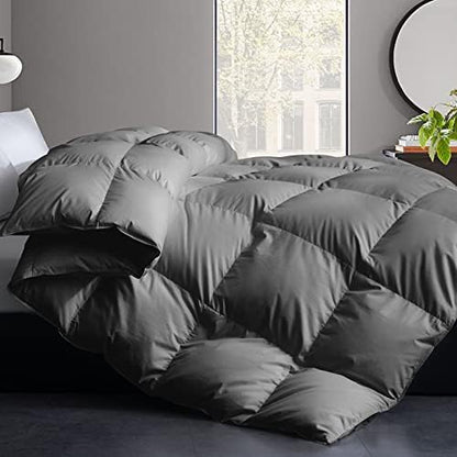  Feather Down Comforter Queen Size - All Season White Down Duvet Insert- Luxurious Hotel Bedding Comforters With 100% Cotton Cover - Queen 90 X 90 Inch