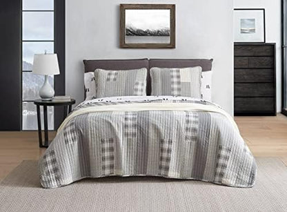  Eddie Bauer Home - Queen Quilt Set, Cotton Reversible Bedding With Matching Shams, Home Decor For All Seasons (Fairview Grey, Queen)