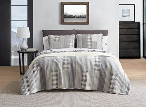  Eddie Bauer Home - Queen Quilt Set, Cotton Reversible Bedding With Matching Shams, Home Decor For All Seasons (Fairview Grey, Queen)