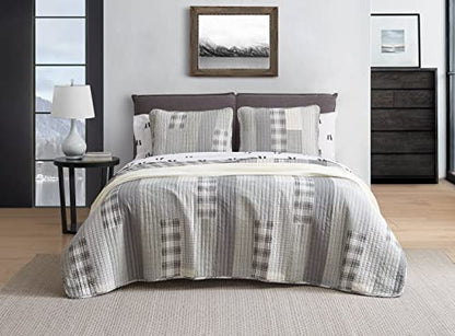  Eddie Bauer Home - Queen Quilt Set, Cotton Reversible Bedding With Matching Shams, Home Decor For All Seasons (Fairview Grey, Queen)