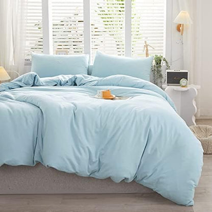 LIFETOWN 100% Jersey Knit Cotton Duvet Cover Set T-Shirt Feel Bedding Set Ultra Soft Wrinkle-Free (Beige, Queen)