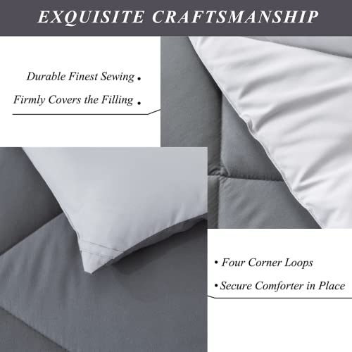  ELNIDO QUEEN 3 Pieces Comforter Set (Queen, Grey & Dark Grey) - 1 Reversible Down Alternative Comforter With 2 Pillow Shams - Soft Lightweight Duvet Insert | 88x92 Inch