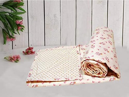  Pure Cotton Reversible Dohar Single Bed Size | AC Blanket Comforter | Soft Light-Weight Bed Blanket (56 X 88 Inch, Beige Pink , Pack Of 1)