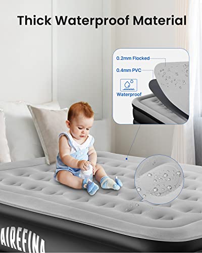  Comfort Air Mattress Queen Size With Built-in Electric Pump, Inflatable Bed In 3 Mins Self-Inflation/Deflation, Flocked Surface Blow Up Bed For Home Portable Camping 80x60x18in, 750lbs MAX