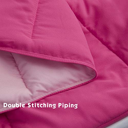  HIG 3pc Down Alternative Comforter Set - All Season Reversible Comforter With Two Shams - Quilted Duvet Insert With Corner Tabs - Box Stitched - Super Soft, Fluffy (Full/Queen, Pink)