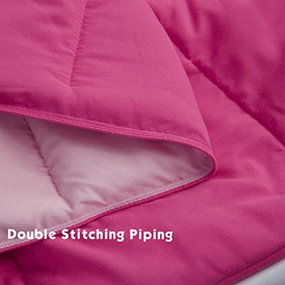  HIG 3pc Down Alternative Comforter Set - All Season Reversible Comforter With Two Shams - Quilted Duvet Insert With Corner Tabs - Box Stitched - Super Soft, Fluffy (Full/Queen, Pink)