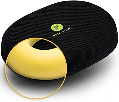  ErgoFoam Orthopedic Donut Pillow For Tailbone Pain | Donut Seat Cushion For Hemorrhoids | Plush Support For Comfort | Breathable Mesh Cover | Hemmoroid Pillow | Postpartum | Doughnut Pillow