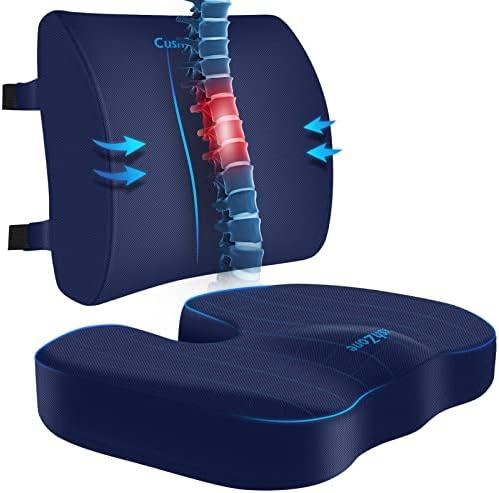  CushZone Seat Cushion, Lumbar Support Pillow With Adjustable Strap-Chair Cushions For Sciatica Pain Relief-with Washable Cover Memory Foam For Car, Travel And Wheelchair-Black