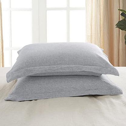  PHF 100% Linen Euro Sham With Ruffle, 26" X 26", Set Of 2, No Insert, Washed Soft French Flax Euro Throw Pillow Covers, Ultra Breathable Durable Comfy Euro Shams For Bed Couch Sofa, Linen