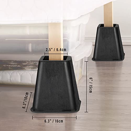  Lufia Bed Furniture Risers, 6 Inch Heavy Duty Bed Lifts Risers For Sofa, Table, Chair Or Desk, Set Of 4 Bed Lifts (6 Inch, Black)