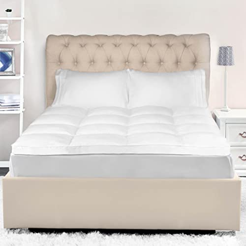  SUPERIOR, Alternative 2 Inch Deep Sized Bed Pillow Top, Comfort Pad, Fluffy Protector, Plush Cooling Extra Soft All-Season Mattress Topper, Full, White
