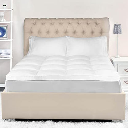 SUPERIOR, Alternative 2 Inch Deep Sized Bed Pillow Top, Comfort Pad, Fluffy Protector, Plush Cooling Extra Soft All-Season Mattress Topper, Full, White
