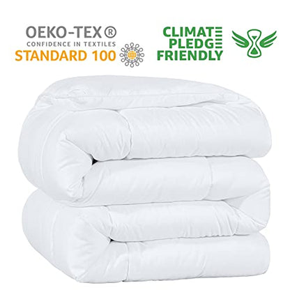 Kingsley Trend Queen Comforter Duvet Insert - All Season Quilted Ultra Soft Breathable Down Alternative, Box Stitch White Comforter With Corner Tabs, 90x90