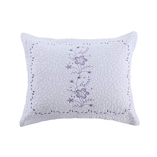  MarCielo 2 Pack Throw Pillow Covers Euro Sham Covers Pillow Shams Pillow Cover Embroidery (Standard, White/Lavender)