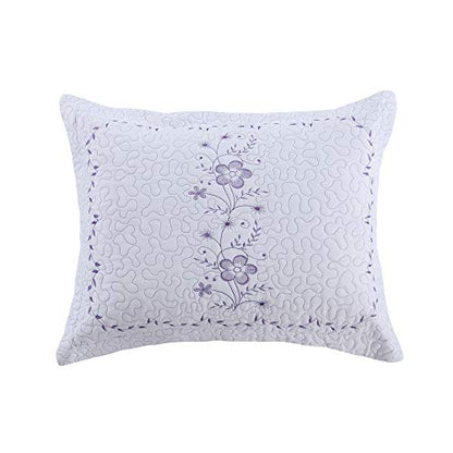  MarCielo 2 Pack Throw Pillow Covers Euro Sham Covers Pillow Shams Pillow Cover Embroidery (Standard, White/Lavender)