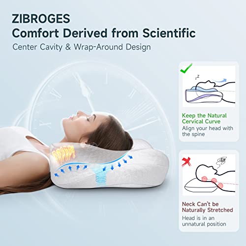  Zibroges Cervical Pillow, Memory Foam Pillow For Neck Head Shoulder Pain Relief Sleeping Supports Your Head, Ergonomic Orthopedic Contoured Cooling Neck Bed Pillow For Side, Back And Stomach Sleepers