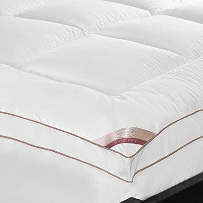  Kathy Ireland King Size Mattress Pad, Quilted Fitted Mattress Topper - Extra Thick Cotton Fiber Mattress Pad Cover - 2'' Thick Mattress Protector With 16 Inches Deep Pocket - White
