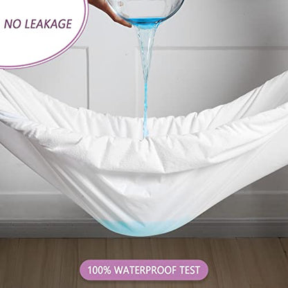  Twin Mattress Protector For Potty Training, Waterproof Fitted Bed Cover Single Size Washable, Up To 18 Inch Deep Pocket, Soft, Breathable, Noiseless, White