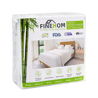  Queen Size Mattress Protector 100% Waterproof (Top And Sides) Bamboo Mattress Cover 3D Air Fabric Cooling Mattress Pad Cover Ultra Soft Breathable Noiseless 8"-21" Deep Pocket