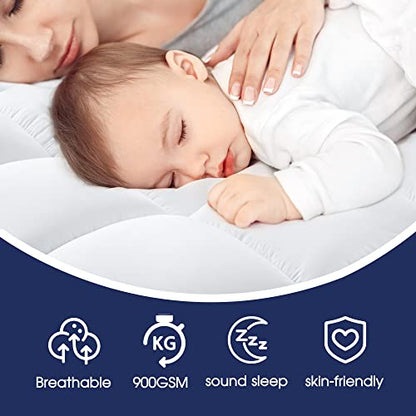  Extra Thick Mattress Topper Queen For Back Pain, Cooling & Breathable Mattress Pad Cover, Plush Soft Pillowtop With 8-21" Elastic Deep Pocket, All Season Bedding-White