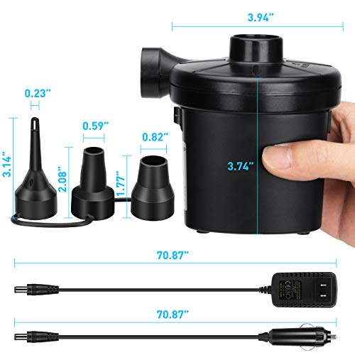  Electric Pump, PULIDIKI Air Pump For Inflatables Air Mattress Pump With 3 Nozzles Inflator/Deflator Portable Quick Air Pump For Camping Inflatables, Air Mattress Bed, Air Sofa, Pool Toys AC/DC (50W)